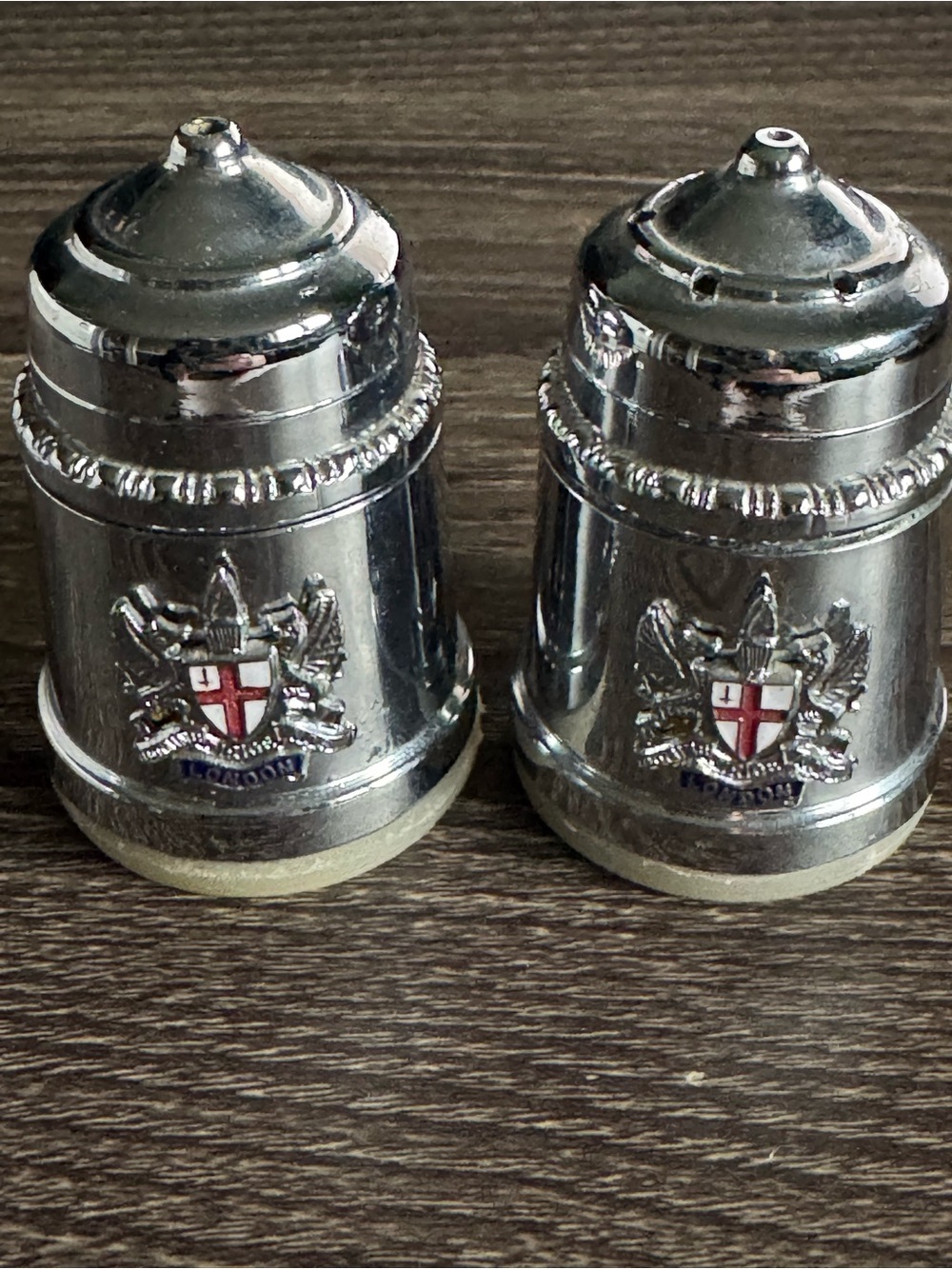 London Salt & Pepper Shakers Made in England Vintage Chrome Plated 1950's-1960's